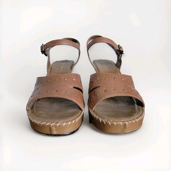 Naturalizer Wedge Block Heel Sandals Women 8.5 Brown Open Toe 4" Strappy Comfort - Picture 2 of 7